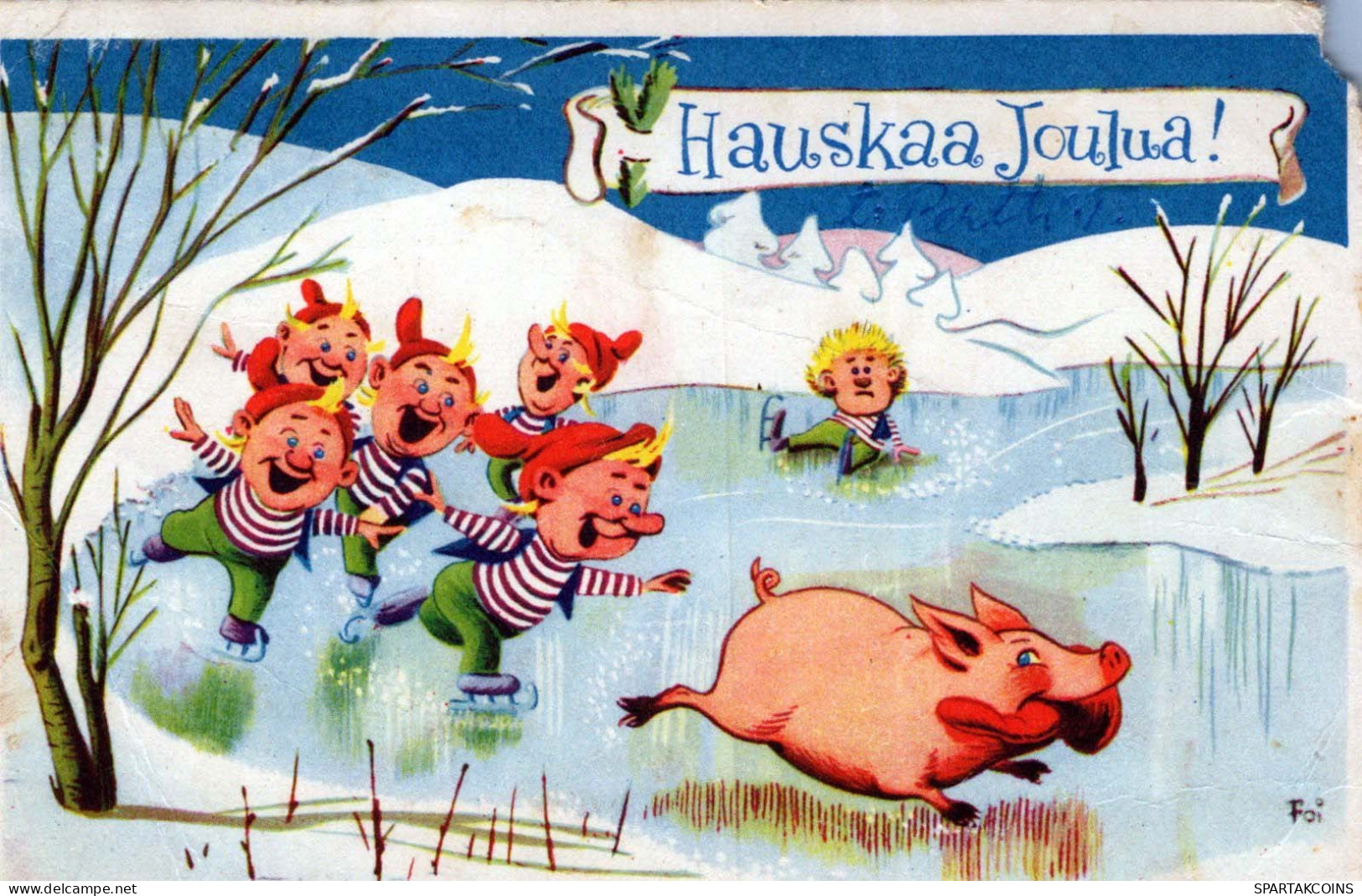 BABBO NATALE Buon Anno Natale GNOME Vintage Cartolina CPA #PKE008.A - Santa Claus