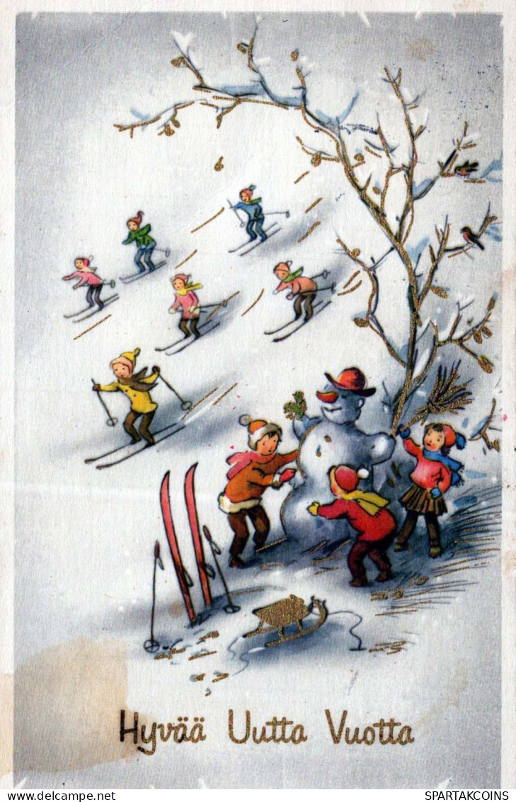 Bonne Année Noël BONHOMME DE NEIGE Vintage Carte Postale CPSMPF #PKD833.A - Nieuwjaar