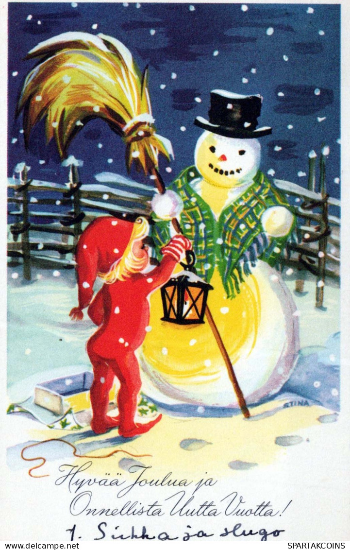 Bonne Année Noël BONHOMME DE NEIGE Vintage Carte Postale CPSMPF #PKD828.A - Nieuwjaar