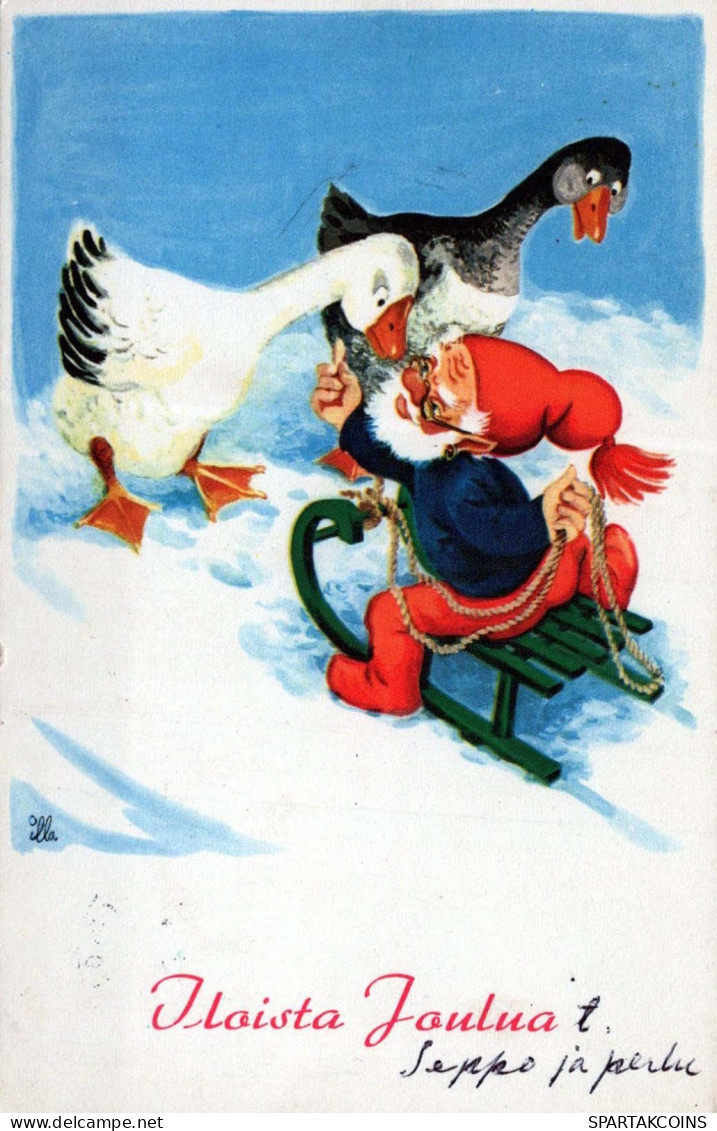 BABBO NATALE Buon Anno Natale GNOME Vintage Cartolina CPSMPF #PKD852.A - Santa Claus