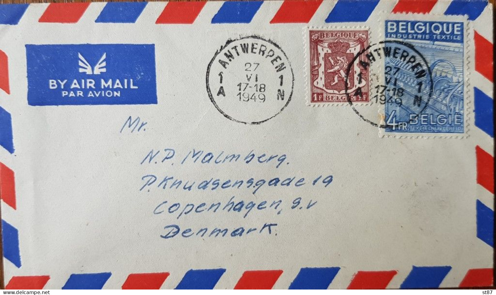 BE Airmail 1949 Antwerpen - Autres & Non Classés