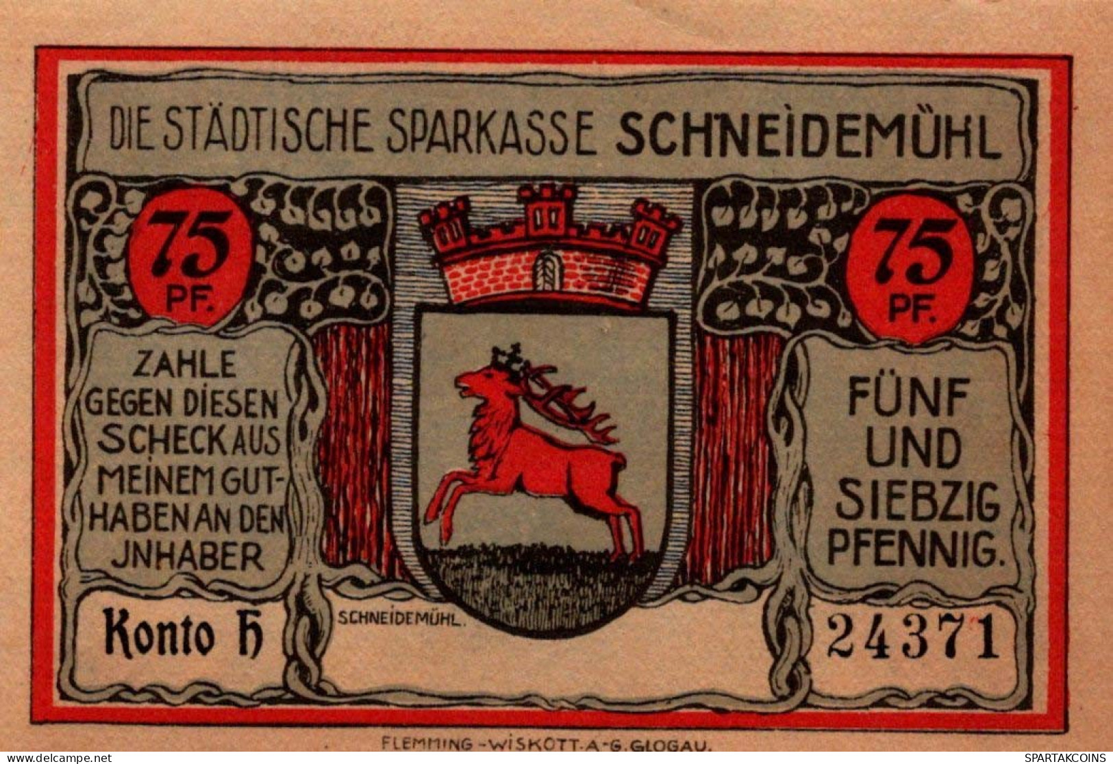 75 PFENNIG 1914-1924 Stadt SCHNEIDEMÜHL Posen UNC DEUTSCHLAND Notgeld #PD325 - Lokale Ausgaben