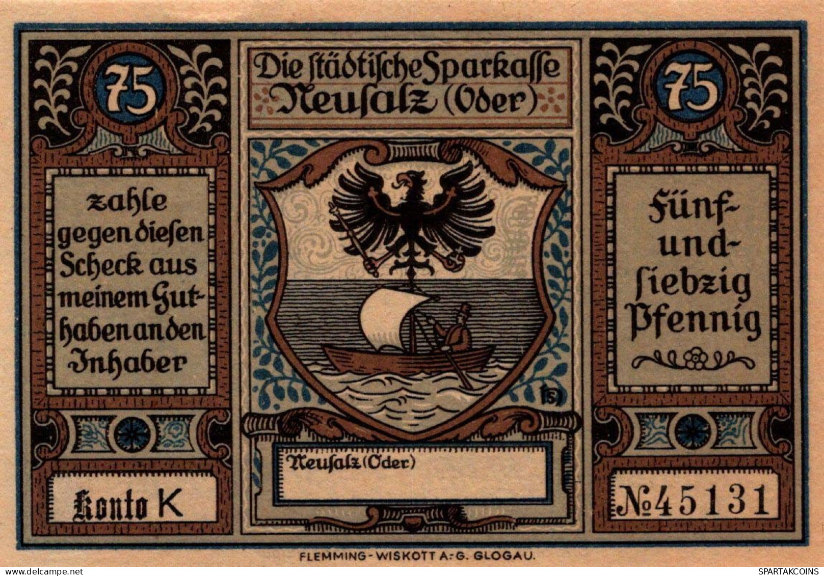 75 PFENNIG 1914-1924 Stadt NEUSALZ Niedrigeren Silesia UNC DEUTSCHLAND Notgeld #PD271 - Lokale Ausgaben
