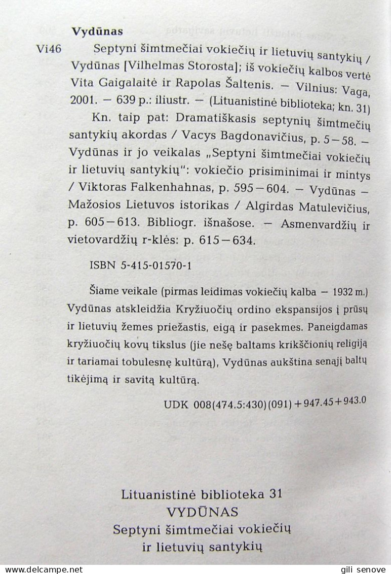 Lithuanian Book / Septyni šimtmečiai Vokiečių Ir Lietuvių Santykių By Vydūnas 2001 - Cultural