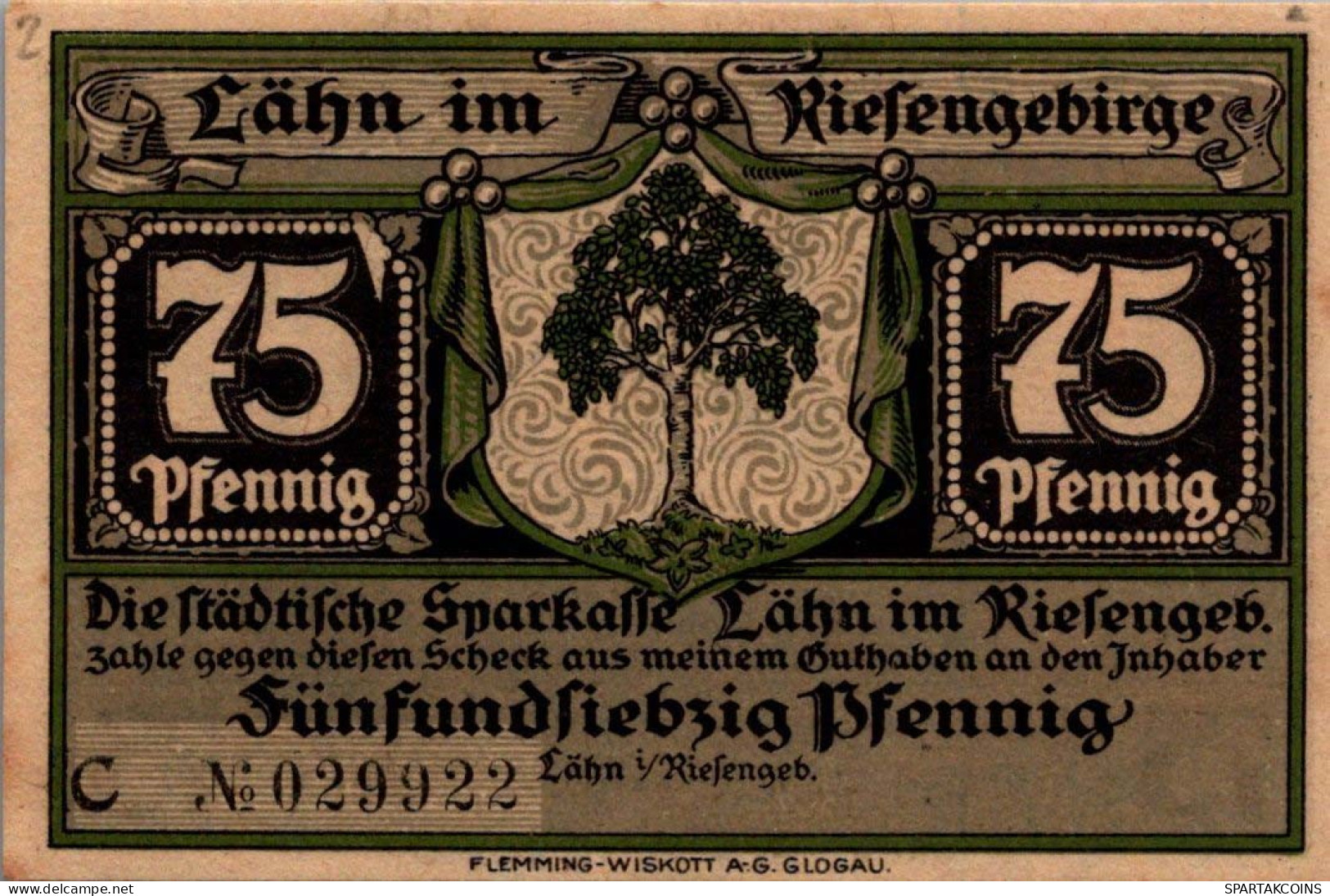 75 PFENNIG 1914-1924 Stadt LÄHN Niedrigeren Silesia UNC DEUTSCHLAND Notgeld #PB888 - Lokale Ausgaben