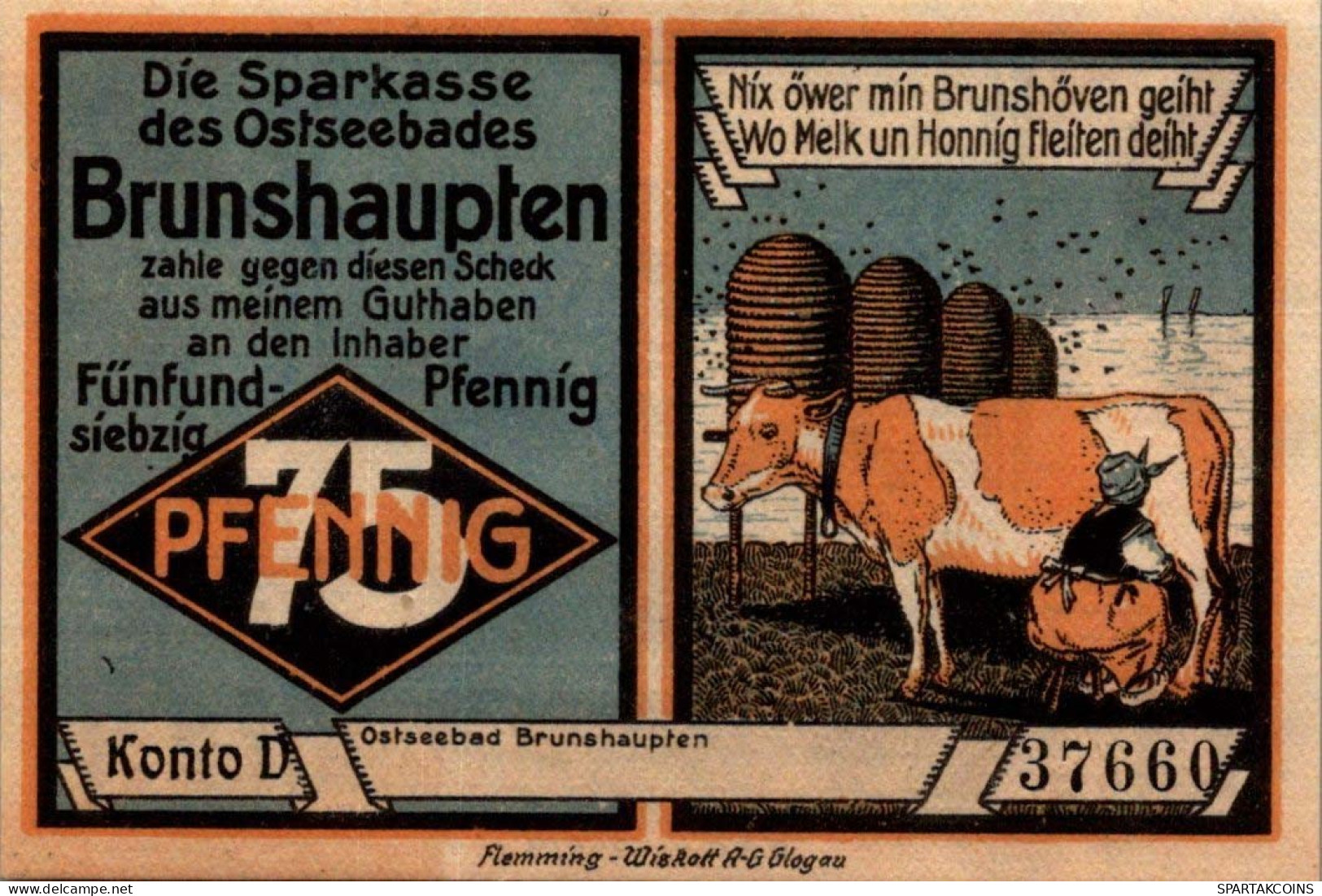 75 PFENNIG 1914-1924 BRUNSHAUPTEN Mecklenburg-Schwerin UNC DEUTSCHLAND #PC851 - Lokale Ausgaben