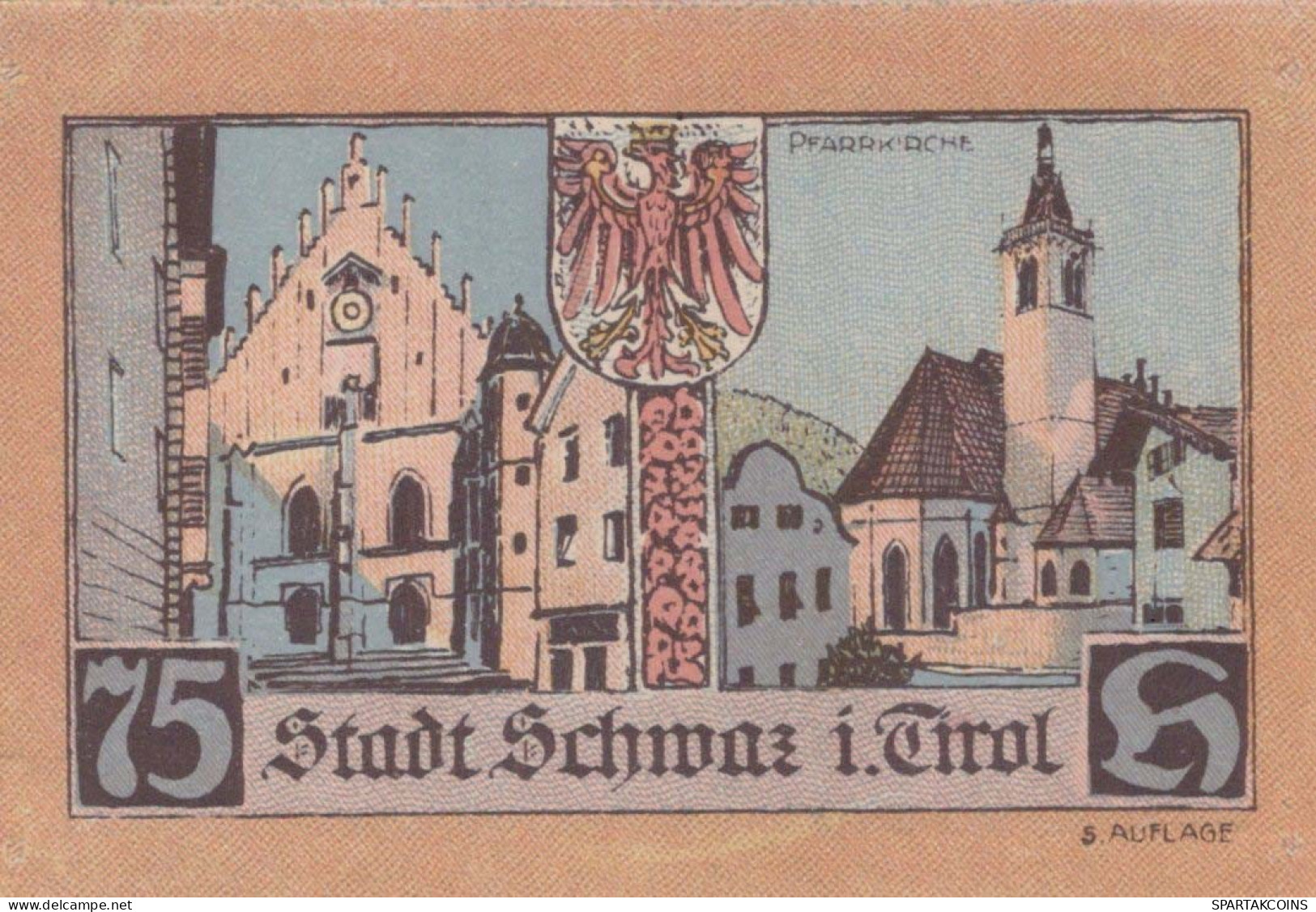 75 HELLER 1921 Stadt SCHWAZ Tyrol UNC Österreich Notgeld Banknote #PH039 - Lokale Ausgaben