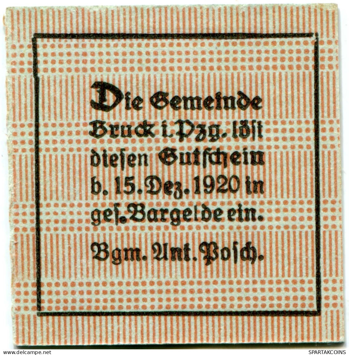 75 HELLER 1920 Stadt BRUCK IM PINZGAU Salzburg Österreich Notgeld Papiergeld Banknote #PL514 - Lokale Ausgaben
