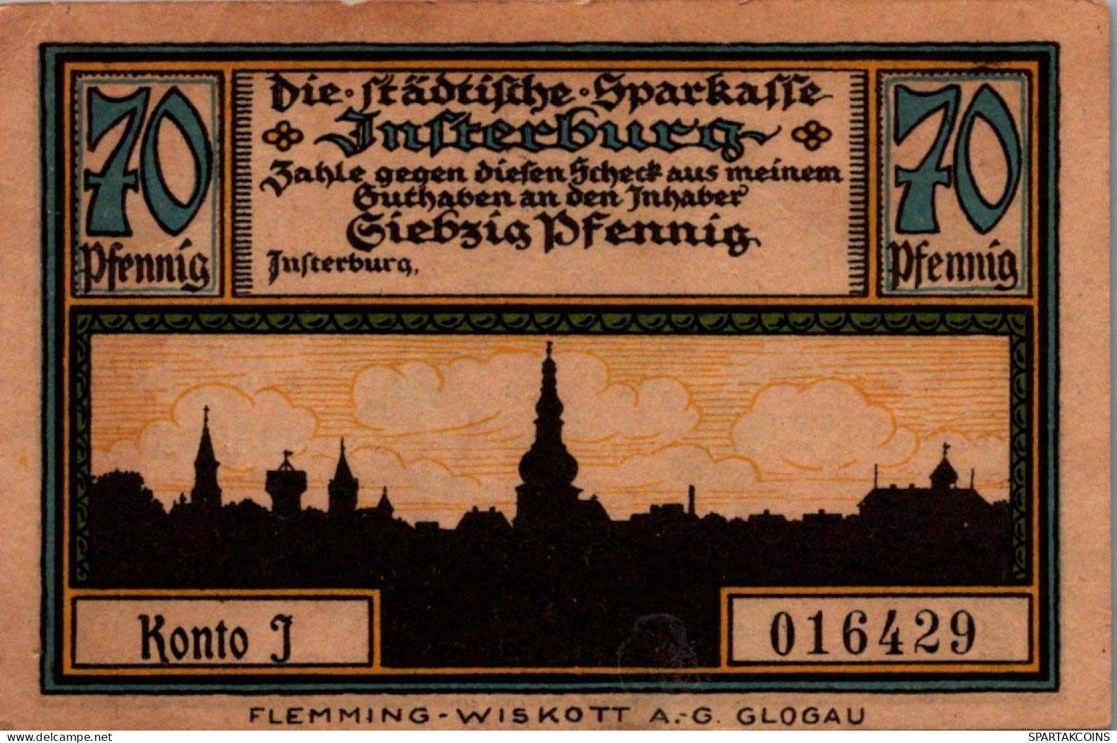 70 PFENNIG 1914-1924 Stadt INSTERBURG East PRUSSLAND UNC DEUTSCHLAND #PD131 - Lokale Ausgaben