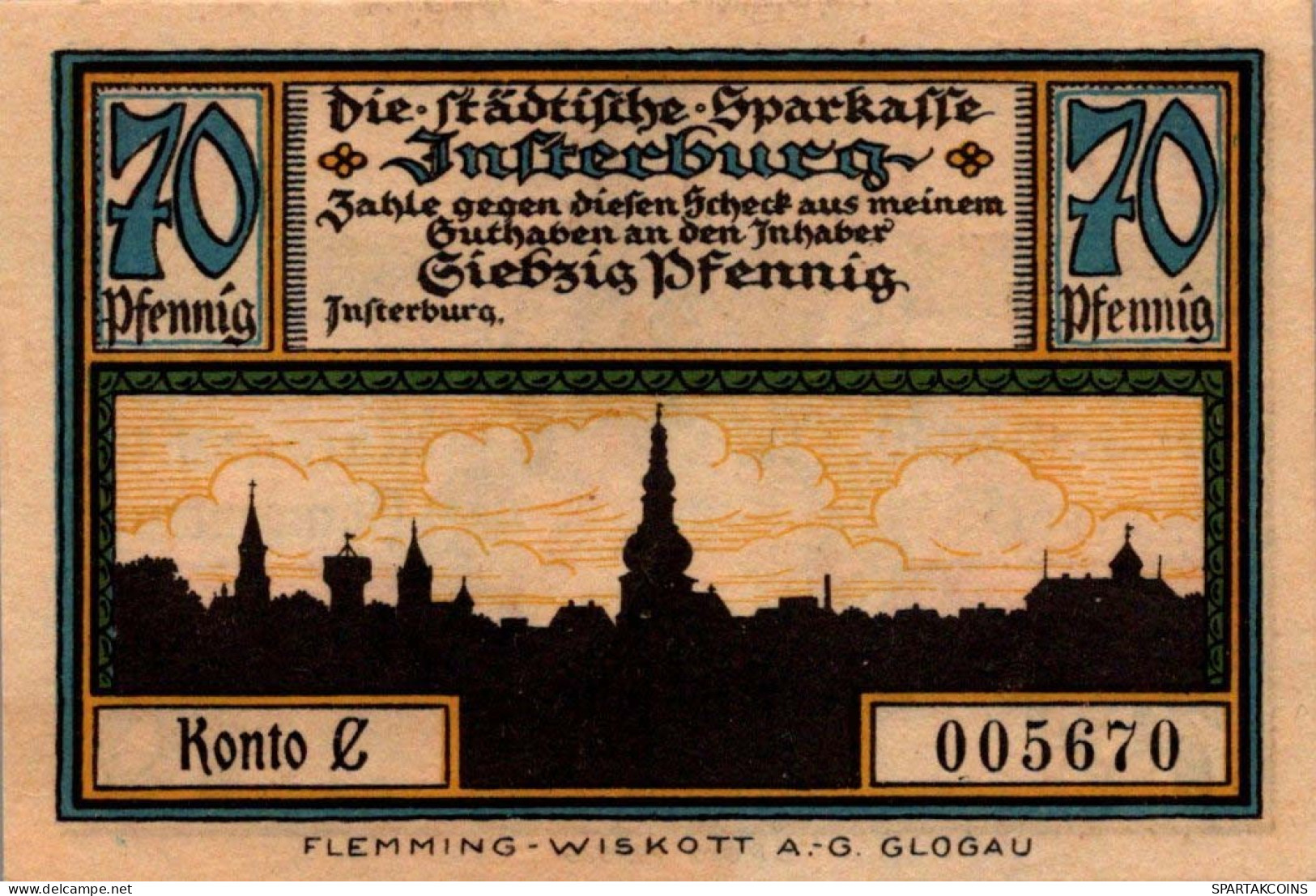 70 PFENNIG 1914-1924 Stadt INSTERBURG East PRUSSLAND UNC DEUTSCHLAND #PD112 - [11] Emisiones Locales