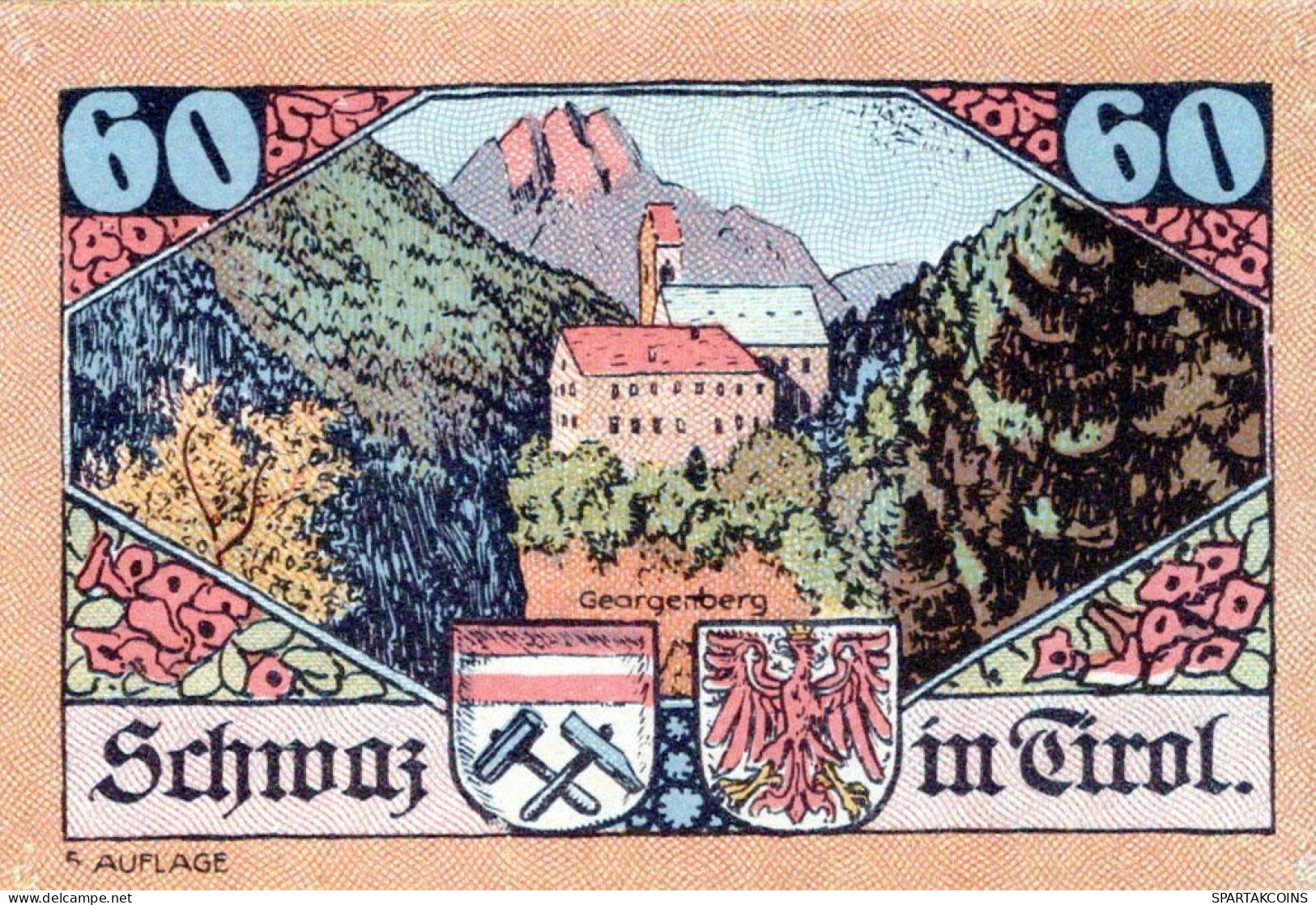 60 HELLER 1921 Stadt SCHWAZ Tyrol UNC Österreich Notgeld Banknote #PH038 - Lokale Ausgaben