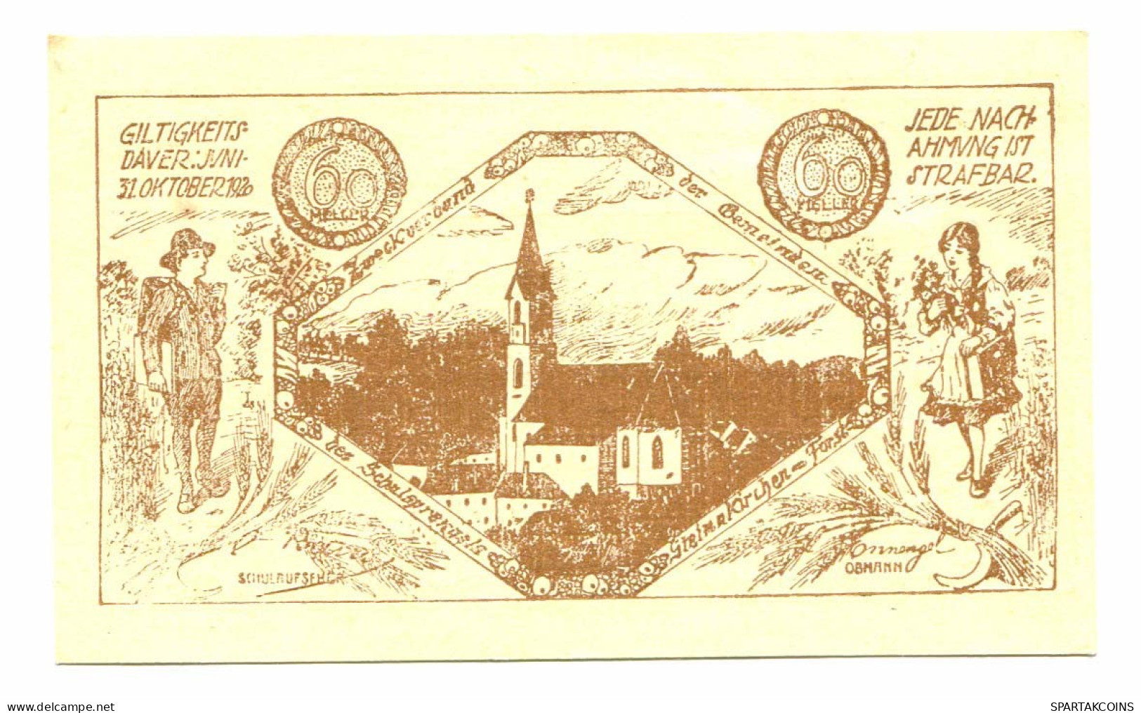 60 Heller 1920 STEINAKIRCHEN Österreich UNC Notgeld Papiergeld Banknote #P10305 - [11] Emisiones Locales