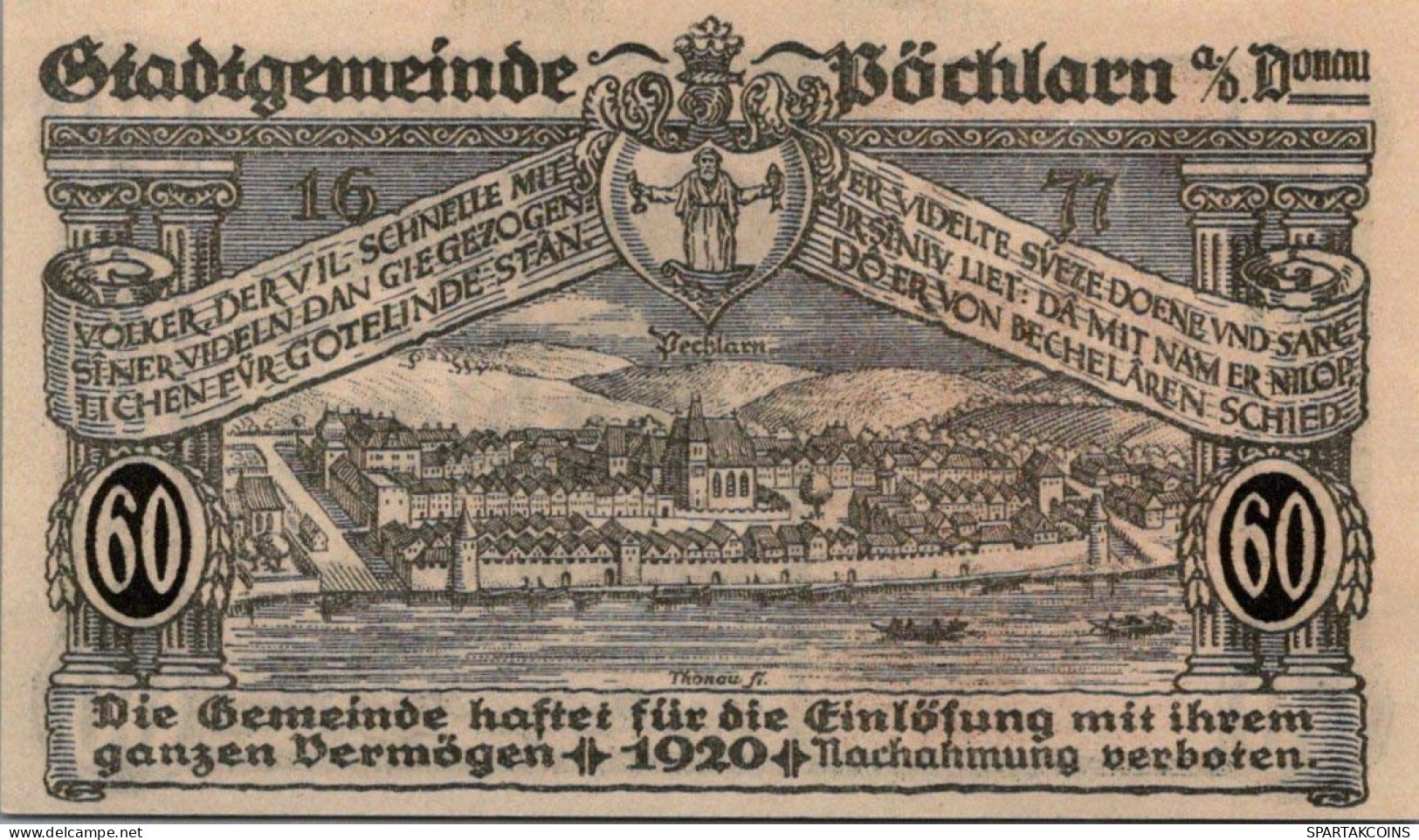 60 HELLER 1920 Stadt PoCHLARN Niedrigeren Österreich Notgeld Banknote #PE306 - [11] Emisiones Locales