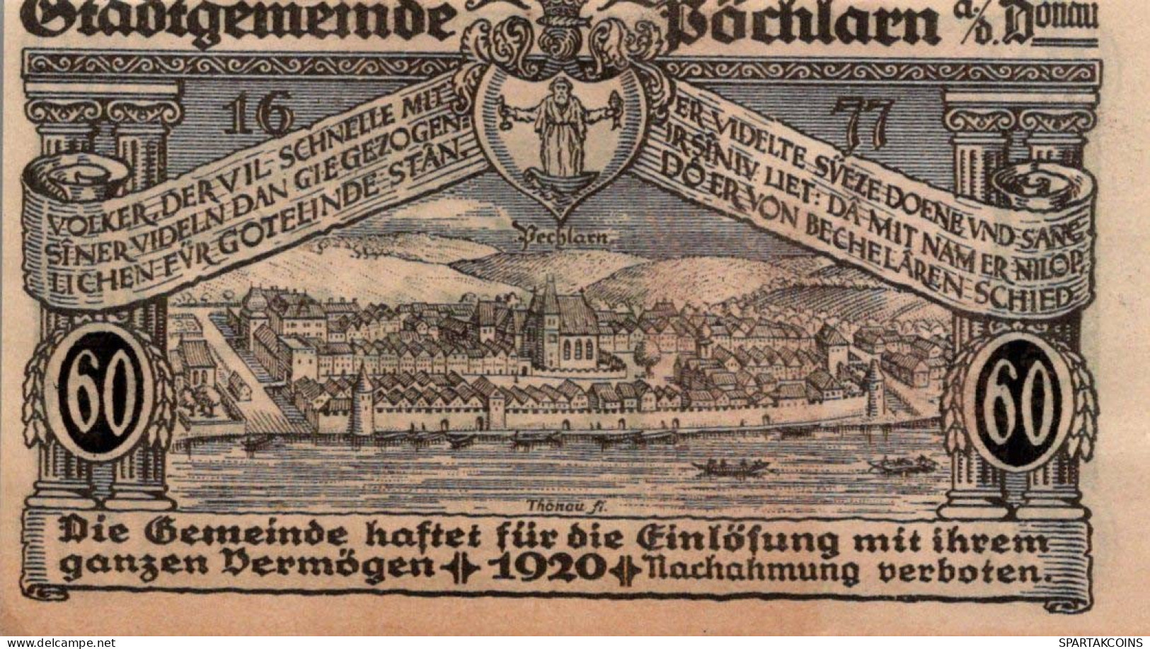 60 HELLER 1920 Stadt PoCHLARN Niedrigeren Österreich Notgeld Banknote #PE361 - Lokale Ausgaben