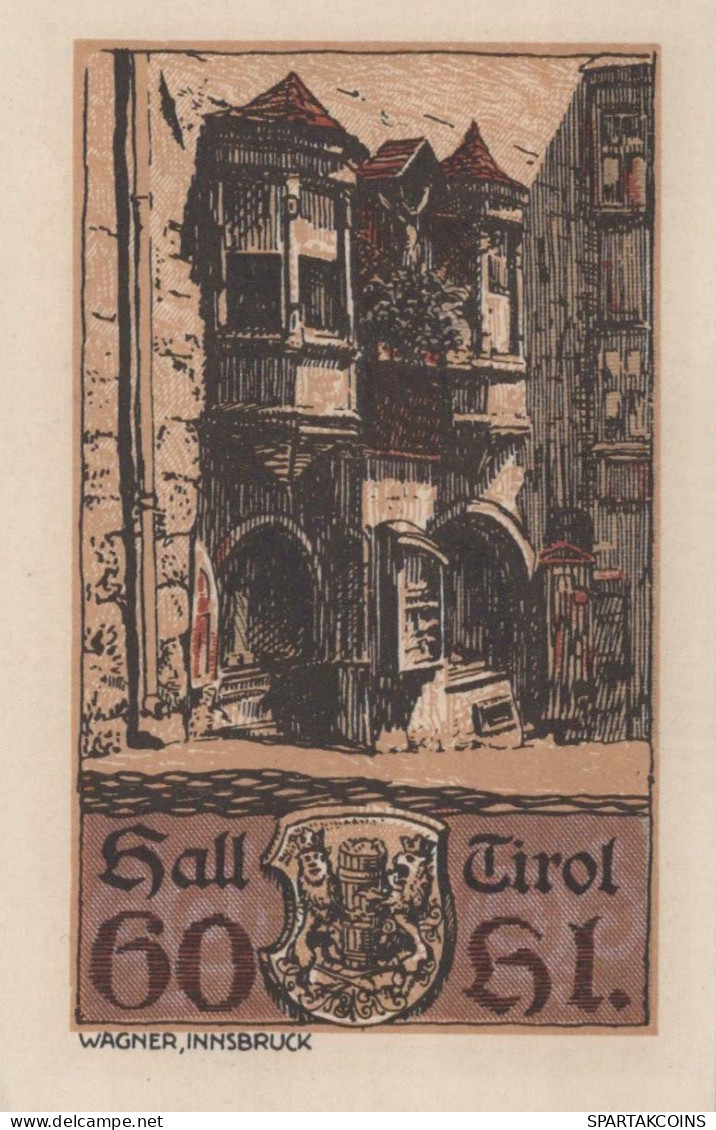60 HELLER 1920 Stadt HALL Tyrol Österreich Notgeld Papiergeld Banknote #PD586 - [11] Emisiones Locales
