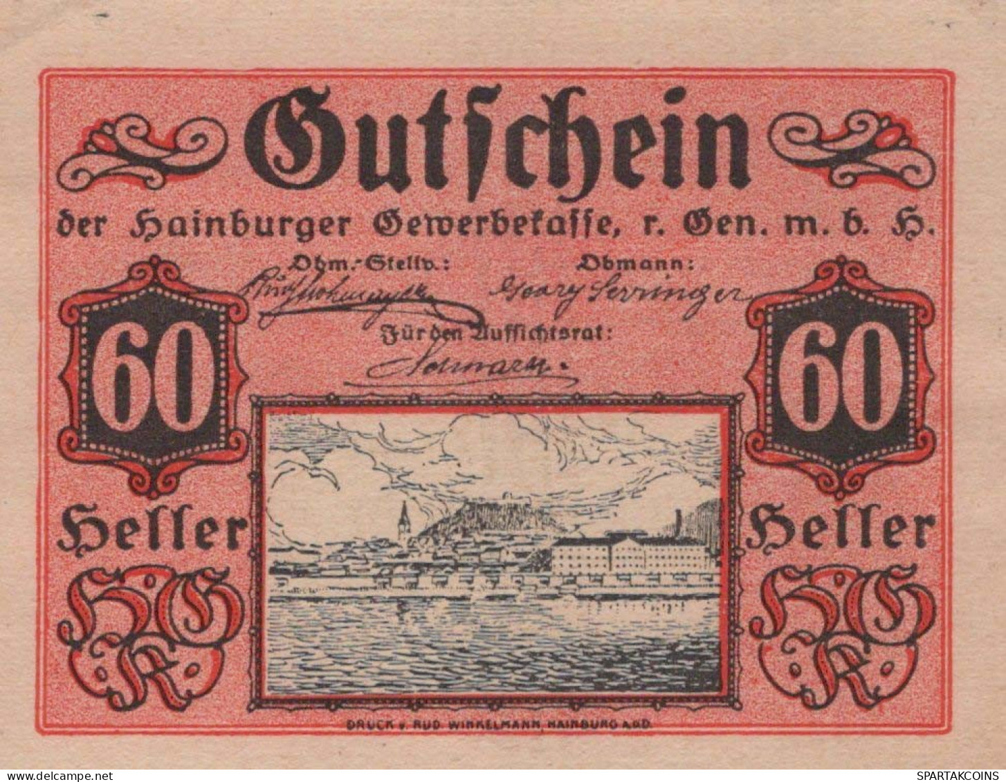 60 HELLER 1920 Stadt HAINBURG AN DER DONAU Niedrigeren Österreich Notgeld Papiergeld Banknote #PG875 - Lokale Ausgaben