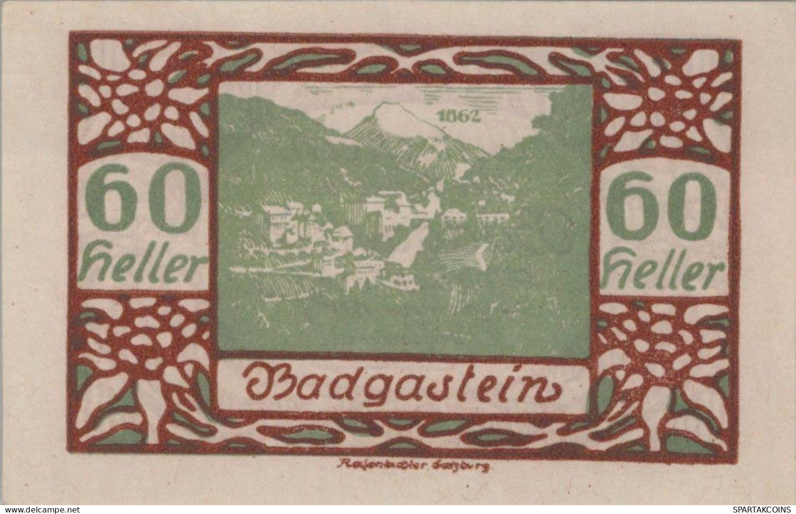 60 HELLER 1920 Stadt BAD GASTEIN Salzburg Österreich Notgeld Papiergeld Banknote #PG525 - Lokale Ausgaben