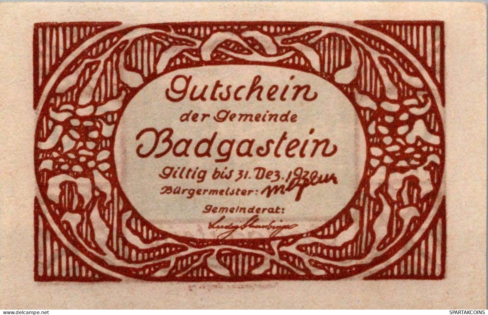 60 HELLER 1920 Stadt BAD GASTEIN Salzburg Österreich Notgeld Papiergeld Banknote #PG525 - [11] Emisiones Locales