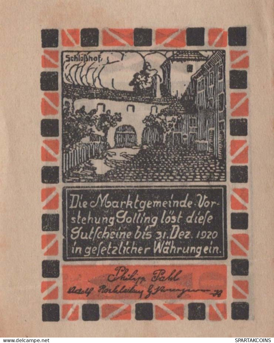 60 HELLER 1920 Stadt GOLLING AN DER SALZACH Salzburg Österreich Notgeld #PF026 - Lokale Ausgaben