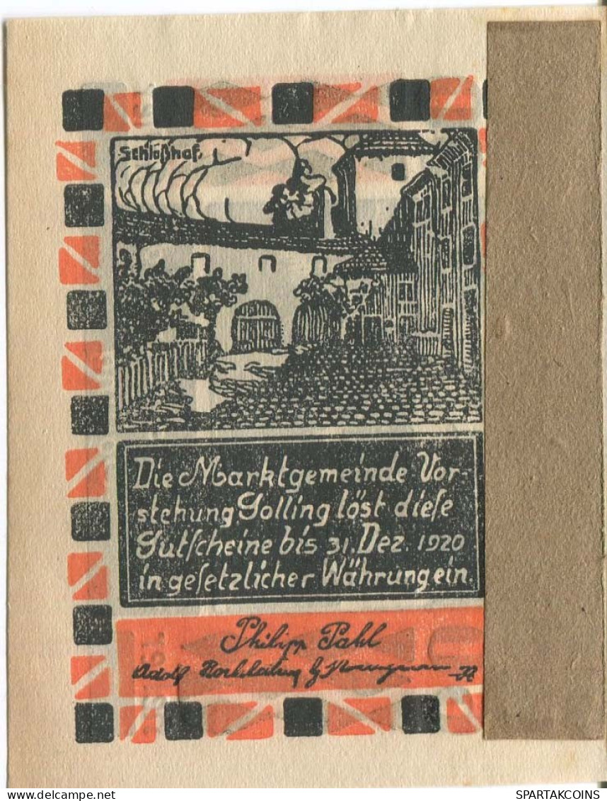 60 HELLER 1920 Stadt GOLLING AN DER SALZACH Salzburg Österreich Notgeld Papiergeld Banknote #PL808 - Lokale Ausgaben