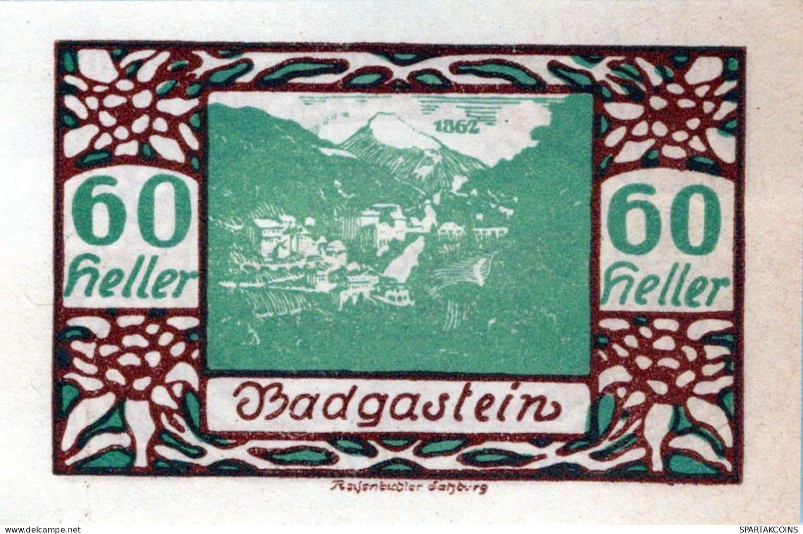 60 HELLER 1920 Stadt BAD GASTEIN Salzburg Österreich Notgeld Banknote #PF362 - Lokale Ausgaben