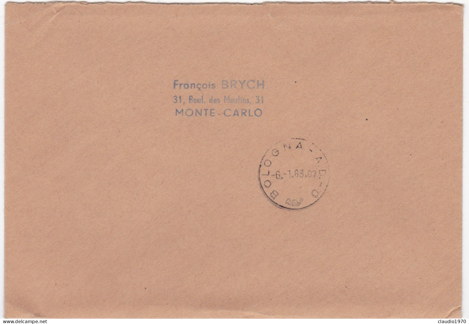 MONACO - MONTE - CARLO - BUSTA RACCOMANDATA - VIAGGIATA PER BOLOGNA - ITALIA - 1982 - Covers & Documents