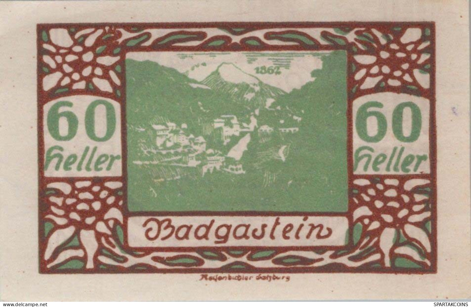 60 HELLER 1920 Stadt BAD GASTEIN Salzburg Österreich Notgeld Banknote #PF157 - Lokale Ausgaben