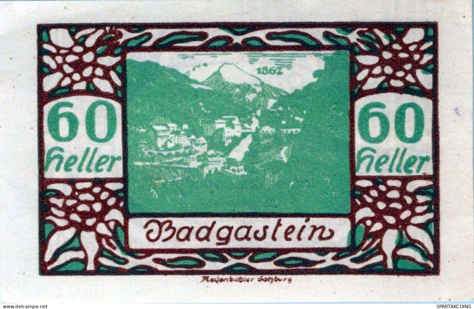 60 HELLER 1920 Stadt BAD GASTEIN Salzburg Österreich Notgeld Banknote #PF157 - [11] Emisiones Locales