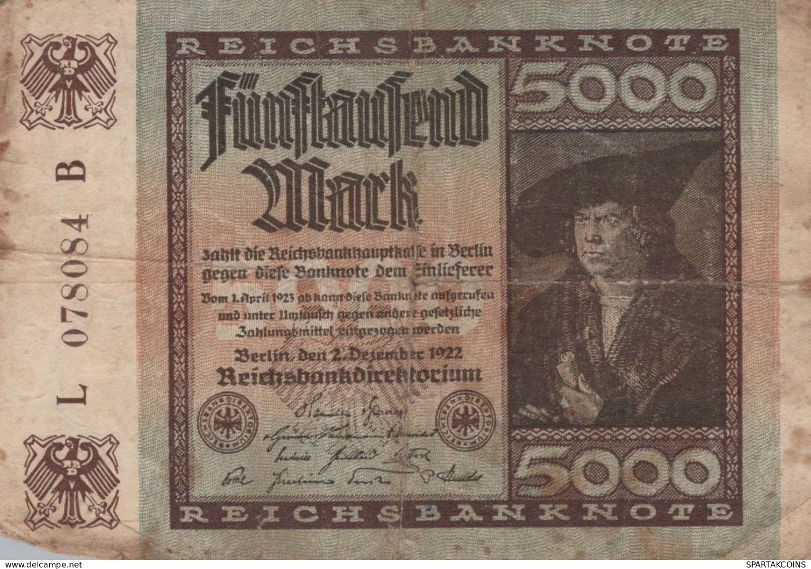 5000 MARK 1922 Stadt BERLIN DEUTSCHLAND Papiergeld Banknote #PL055 - Lokale Ausgaben