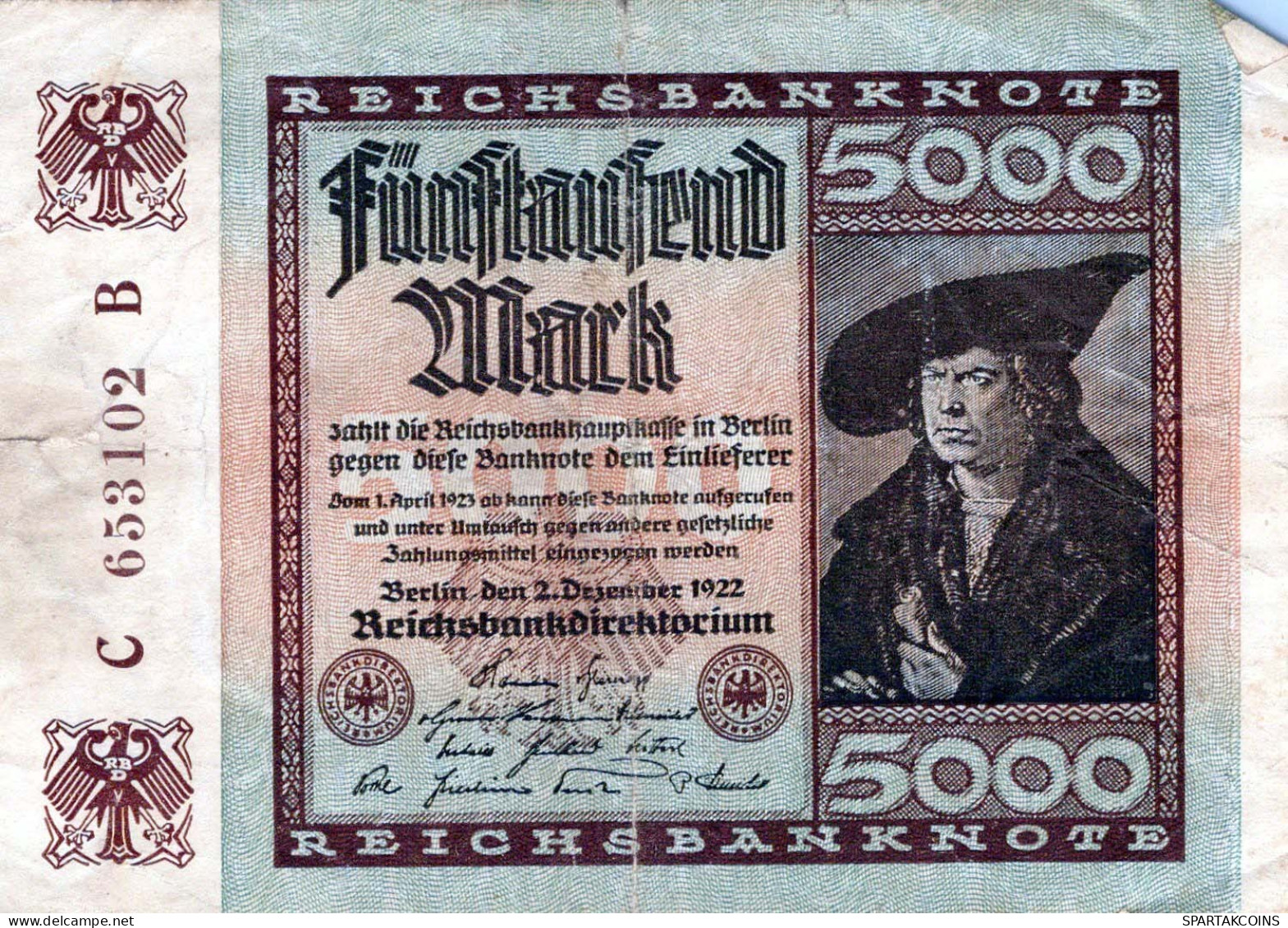 5000 MARK 1922 Stadt BERLIN DEUTSCHLAND Papiergeld Banknote #PL044 - Lokale Ausgaben