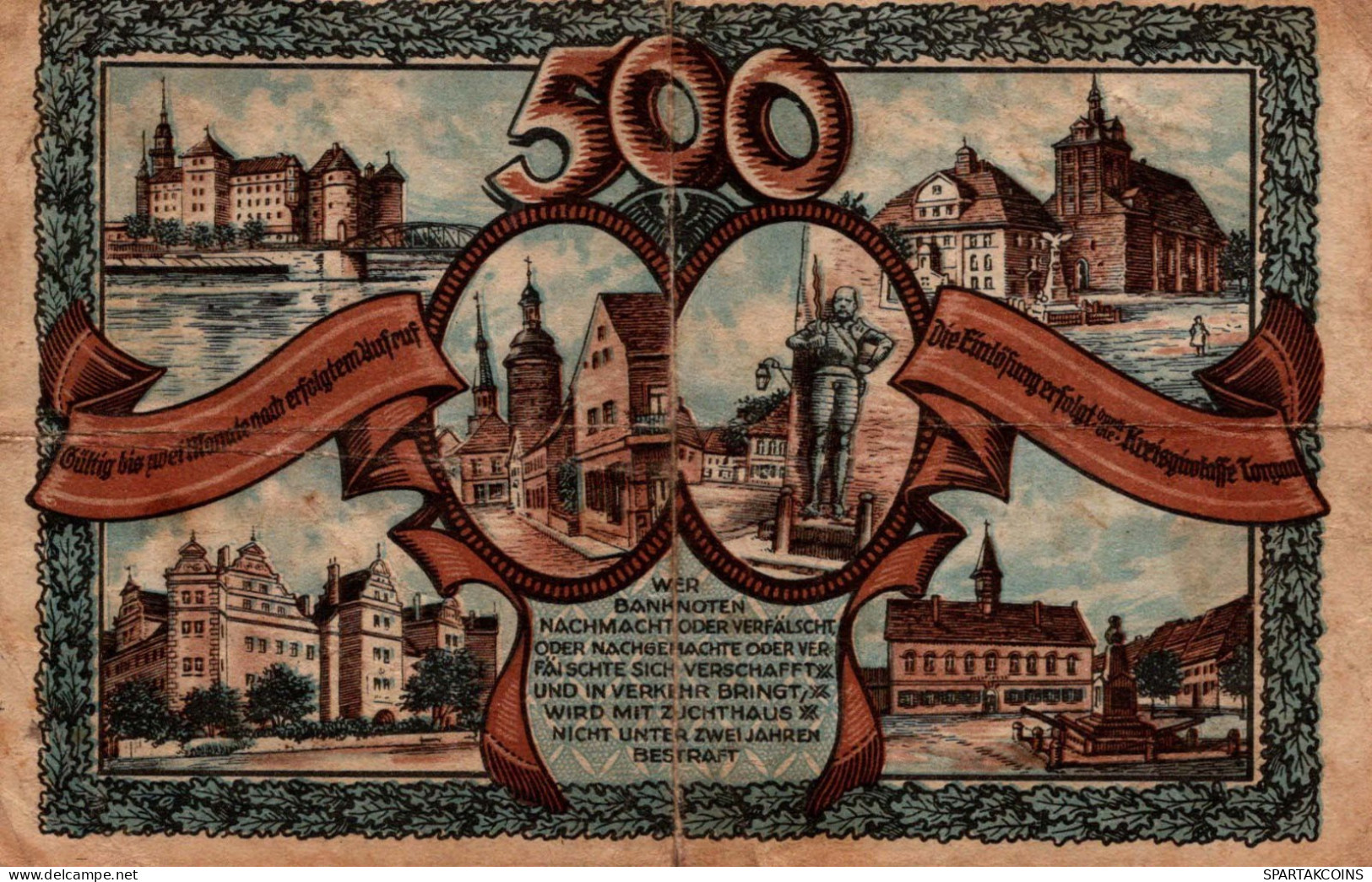 500 MARK 1922 Stadt TORGAU Saxony DEUTSCHLAND Notgeld Papiergeld Banknote #PK918 - Lokale Ausgaben