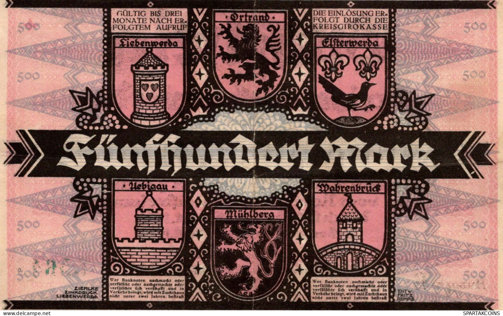 500 MARK 1922 Stadt LIEBENWERDA Saxony DEUTSCHLAND Notgeld Papiergeld Banknote #PK967 - Lokale Ausgaben
