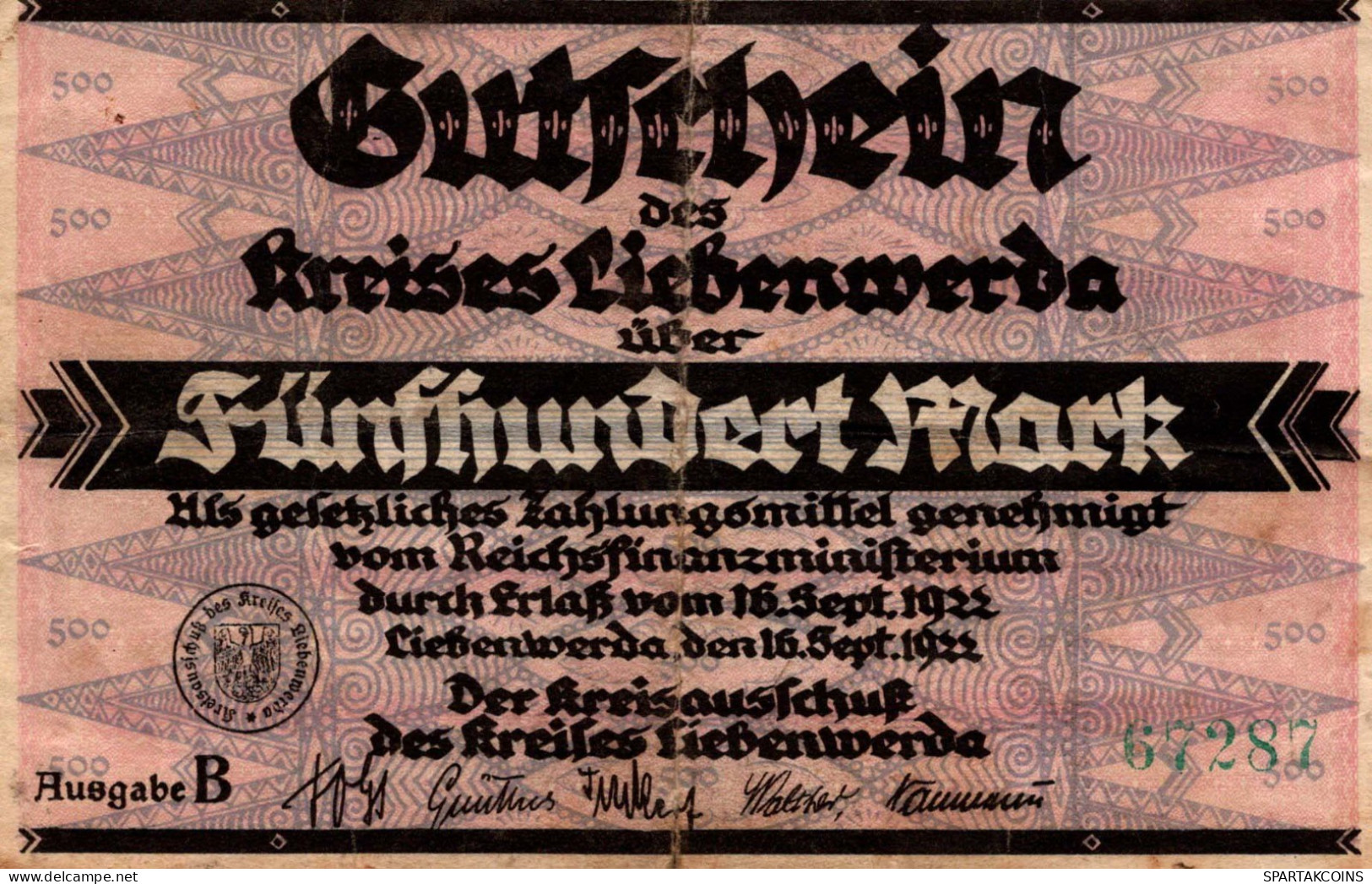 500 MARK 1922 Stadt LIEBENWERDA Saxony DEUTSCHLAND Notgeld Papiergeld Banknote #PK846 - Lokale Ausgaben