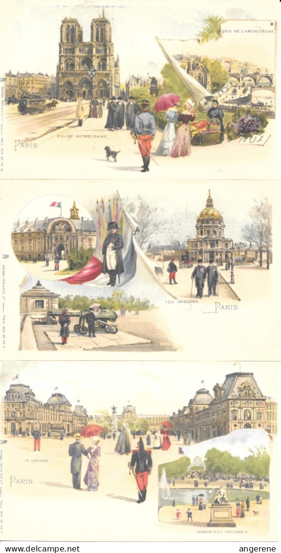 Paris - 3 Cartes Série Raphael TUCK ( Notre-Dame, Invalides, Louvre) - Lotti, Serie, Collezioni