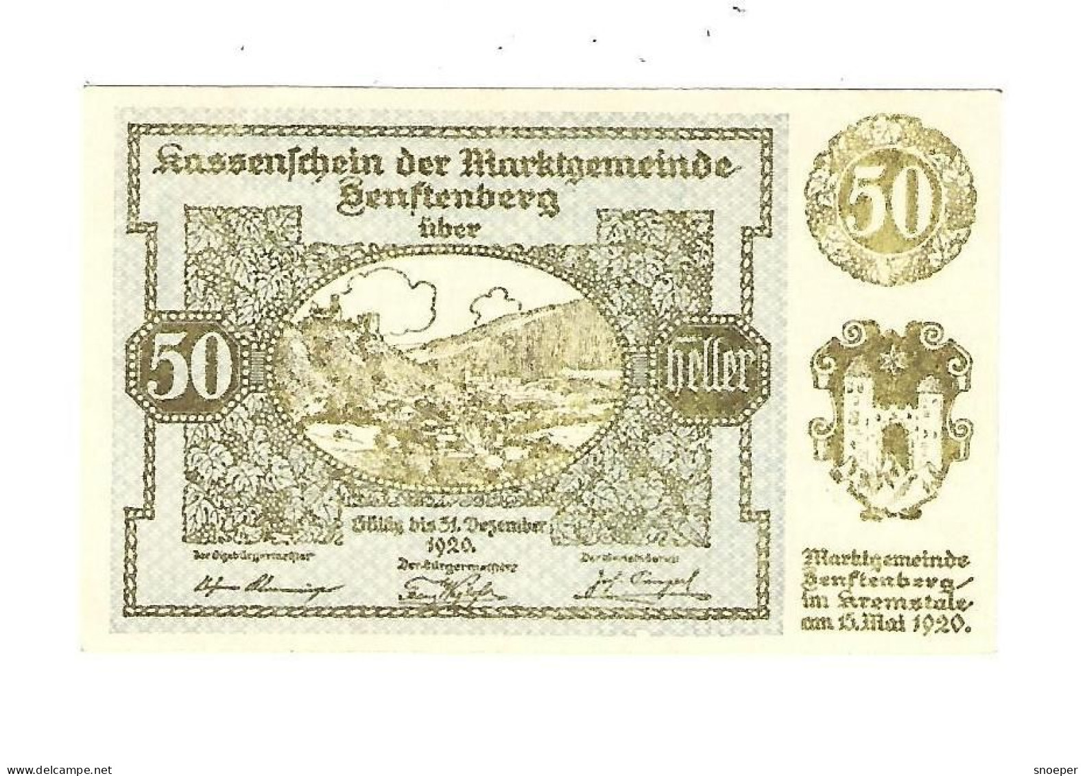 **notgeld   Austria Senftenberg 50 Heller 993.1h  Cat Val 3 Euro - Oesterreich