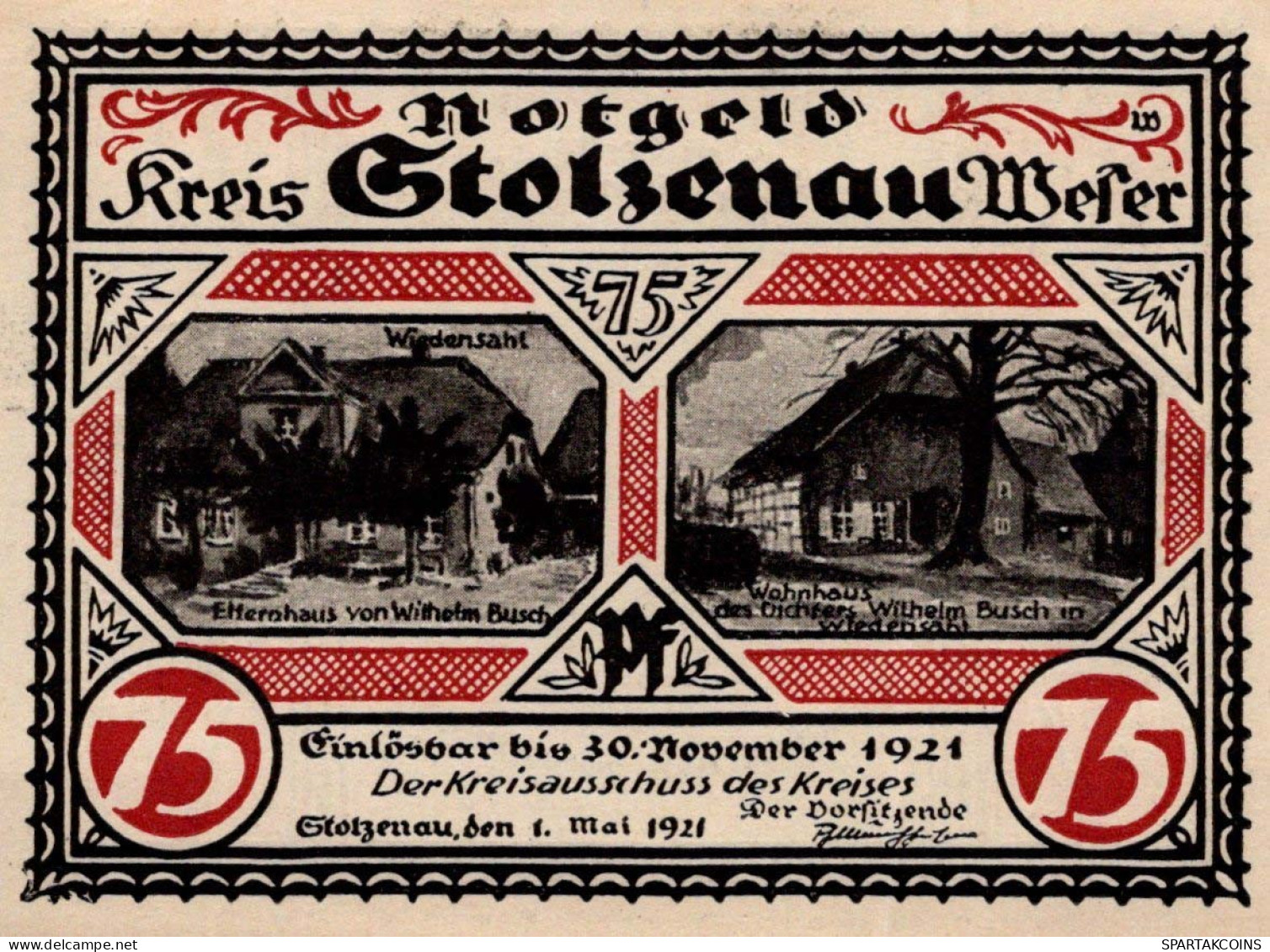 75 PFENNIG 1921 Stadt STOLZENAU Hanover UNC DEUTSCHLAND Notgeld Banknote #PJ070 - Lokale Ausgaben