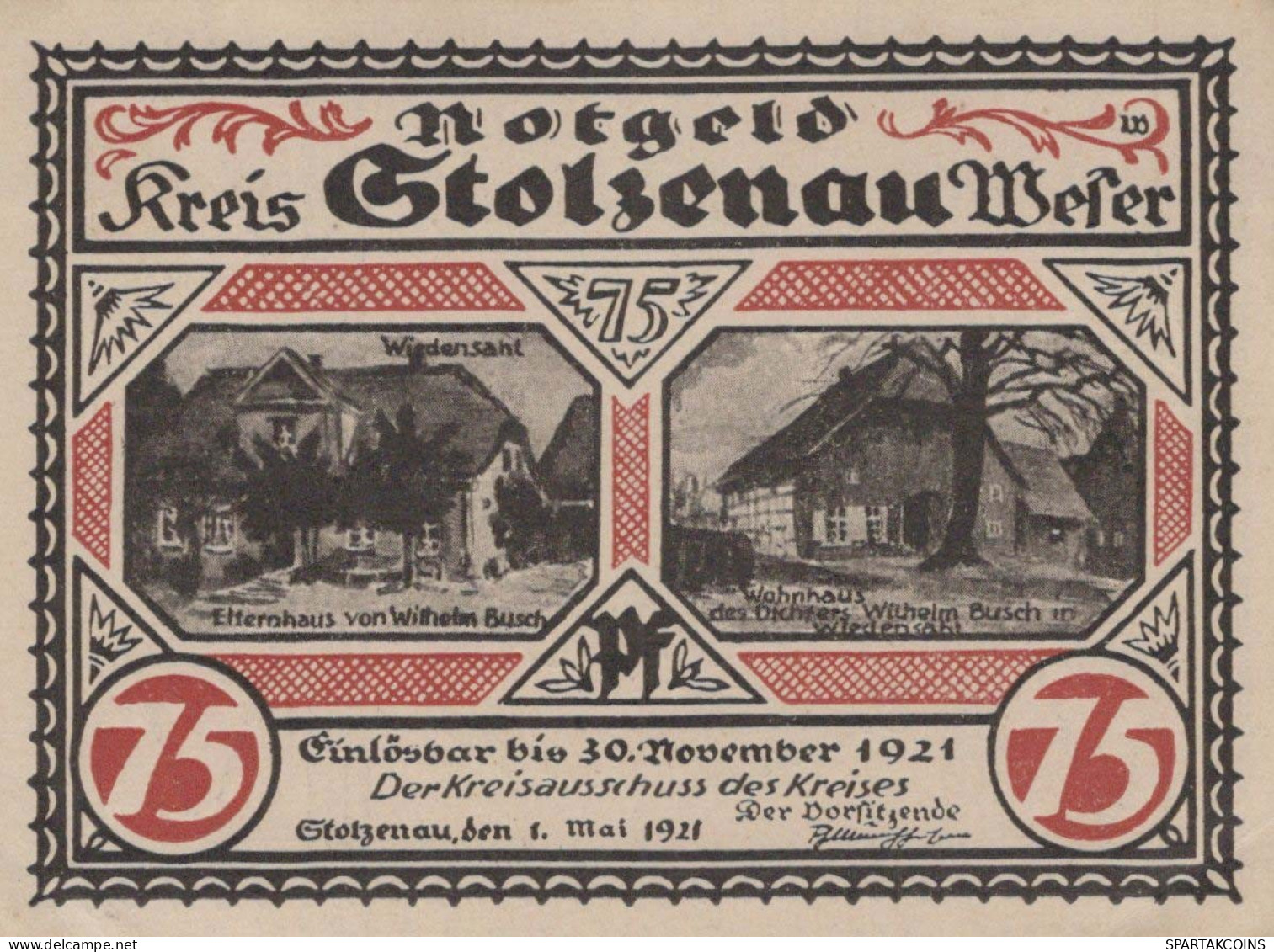 75 PFENNIG 1921 Stadt STOLZENAU Hanover DEUTSCHLAND Notgeld Banknote #PJ084 - Lokale Ausgaben