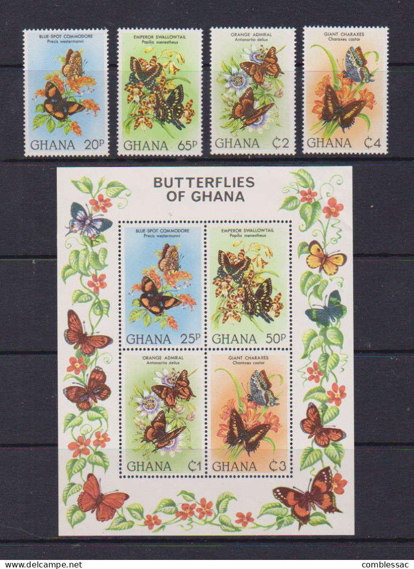 GHANA    1982      Butterflies   Set  Of  4  +  Sheetlet    MNH - Ghana (1957-...)