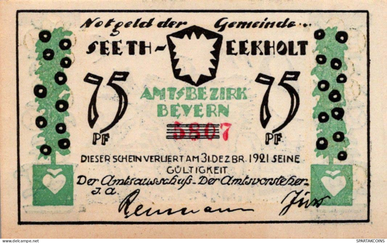 75 PFENNIG 1921 Stadt SEETH-EKHOLT Schleswig-Holstein UNC DEUTSCHLAND #PI958 - Lokale Ausgaben