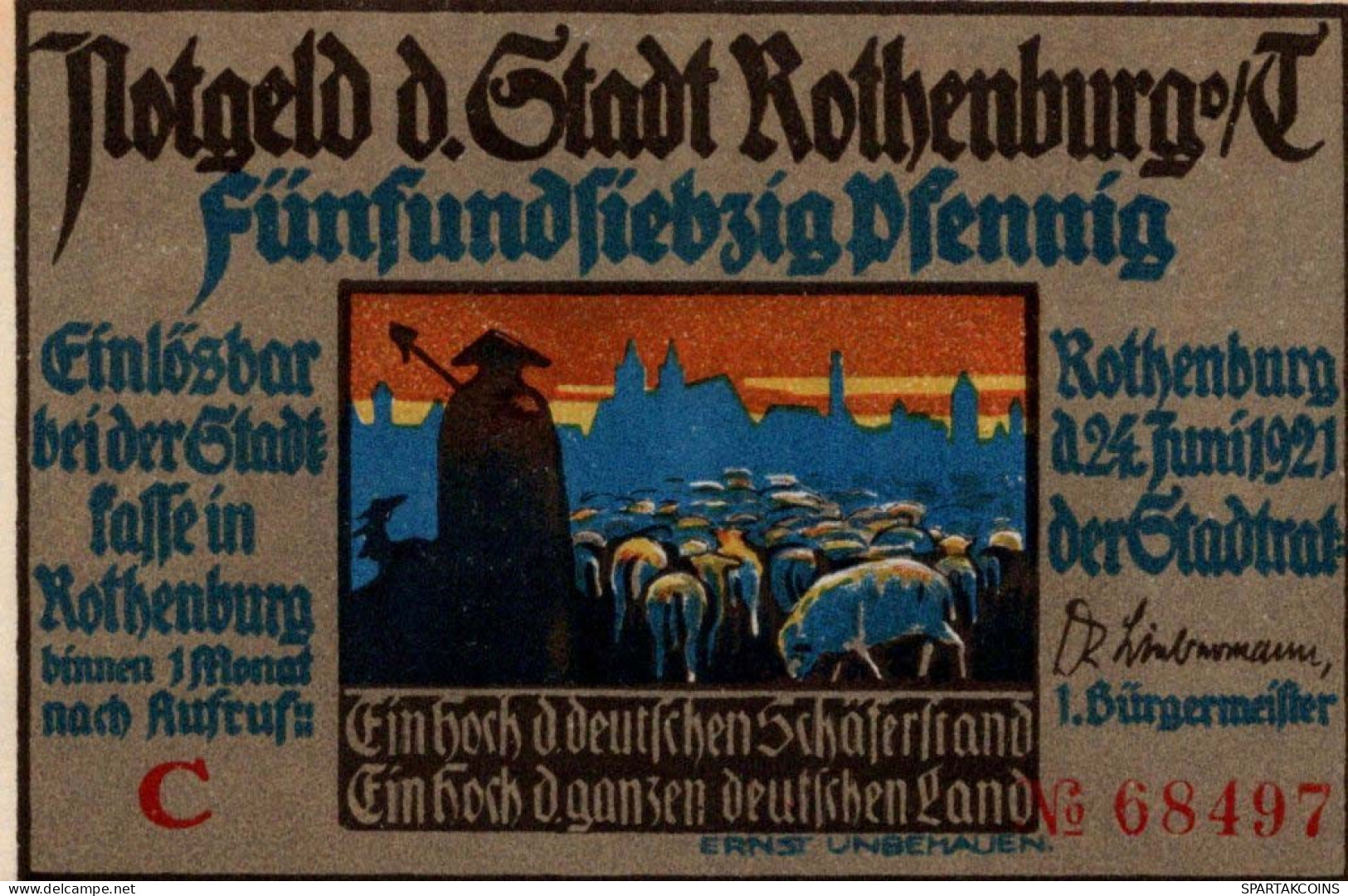 75 PFENNIG 1921 Stadt ROTHENBURG OB DER TAUBER Bavaria UNC DEUTSCHLAND #PI916 - Lokale Ausgaben