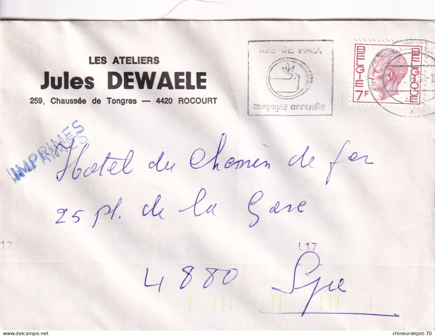 Les Ateliers Jules Dewaele Rocourt Belgique - Enveloppes