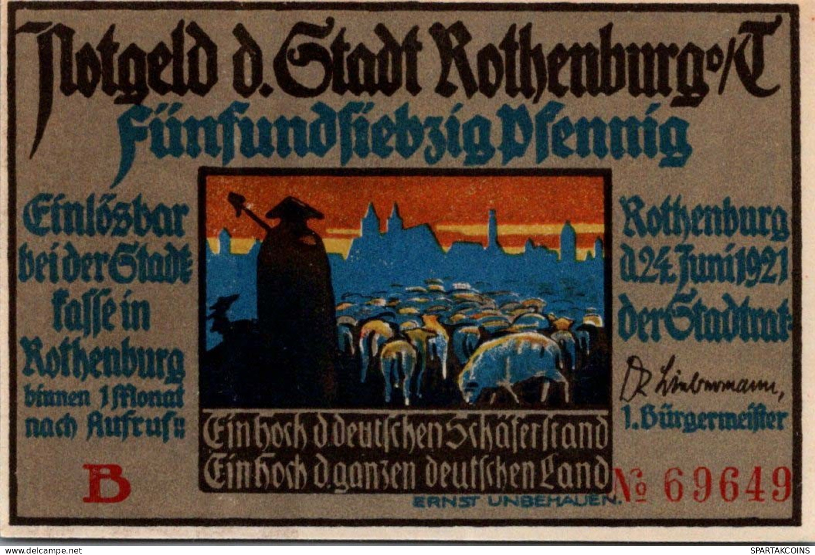 75 PFENNIG 1921 Stadt ROTHENBURG OB DER TAUBER Bavaria UNC DEUTSCHLAND #PH895 - Lokale Ausgaben