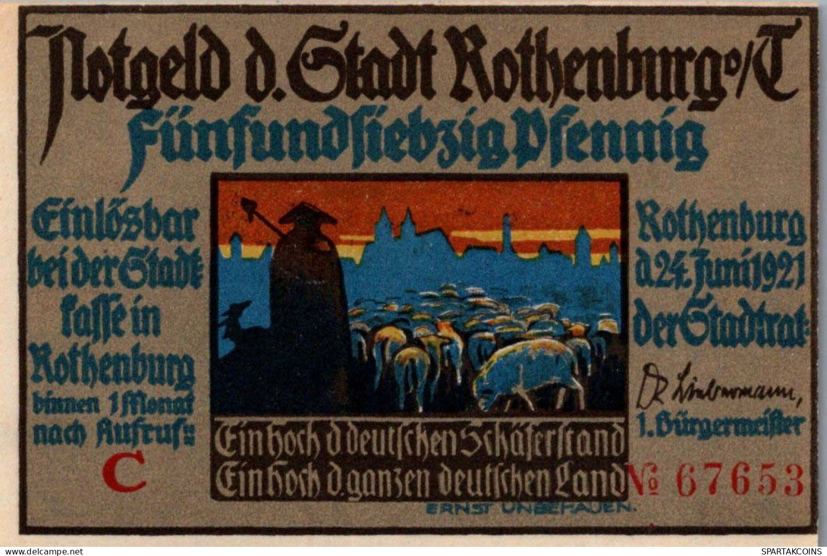 75 PFENNIG 1921 Stadt ROTHENBURG OB DER TAUBER Bavaria DEUTSCHLAND #PF852 - Lokale Ausgaben