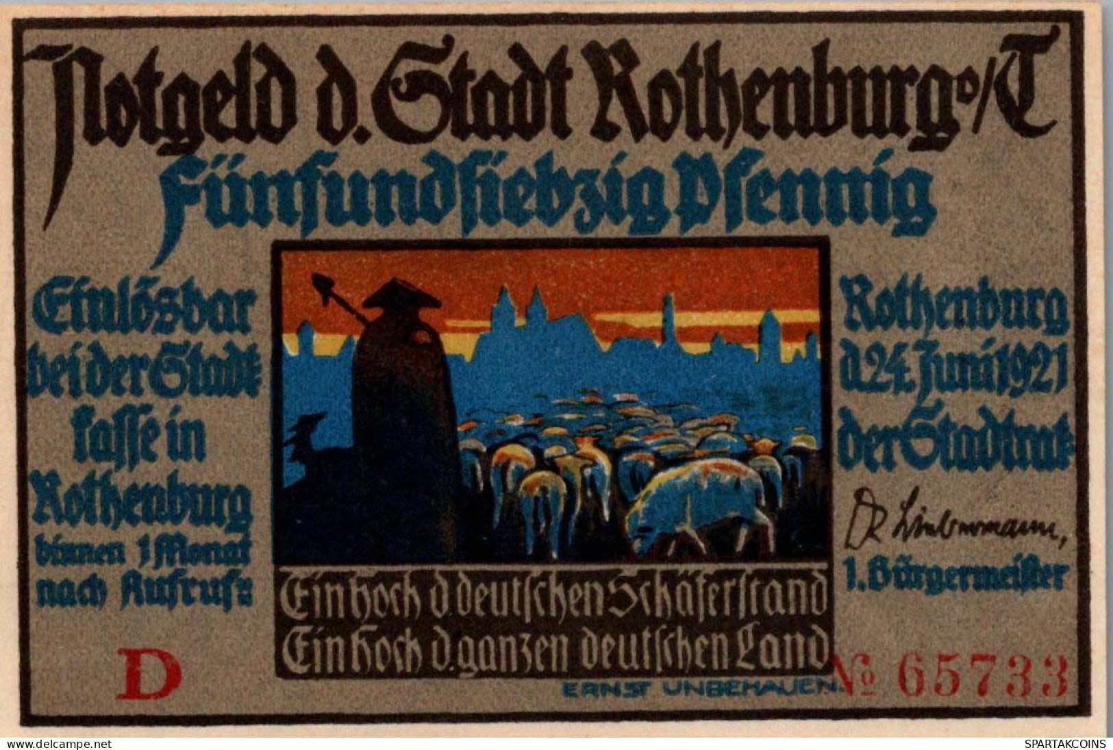 75 PFENNIG 1921 Stadt ROTHENBURG OB DER TAUBER Bavaria DEUTSCHLAND #PF853 - Lokale Ausgaben
