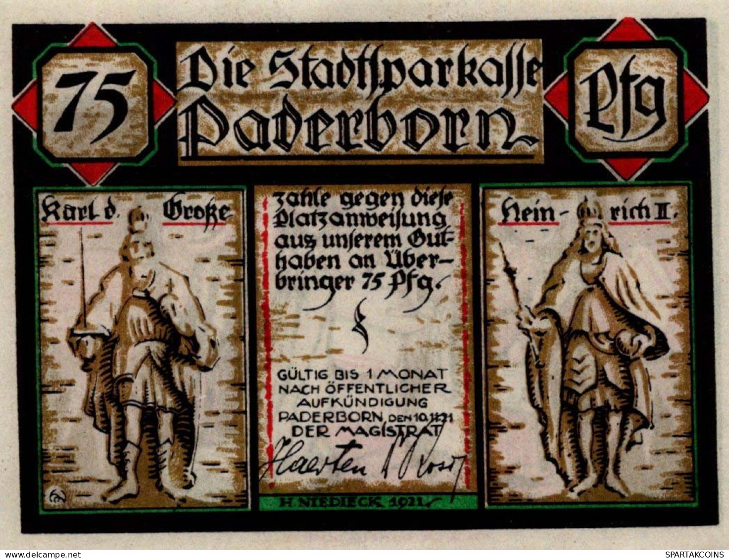 75 PFENNIG 1921 Stadt PADERBORN Westphalia UNC DEUTSCHLAND Notgeld #PB424 - [11] Local Banknote Issues