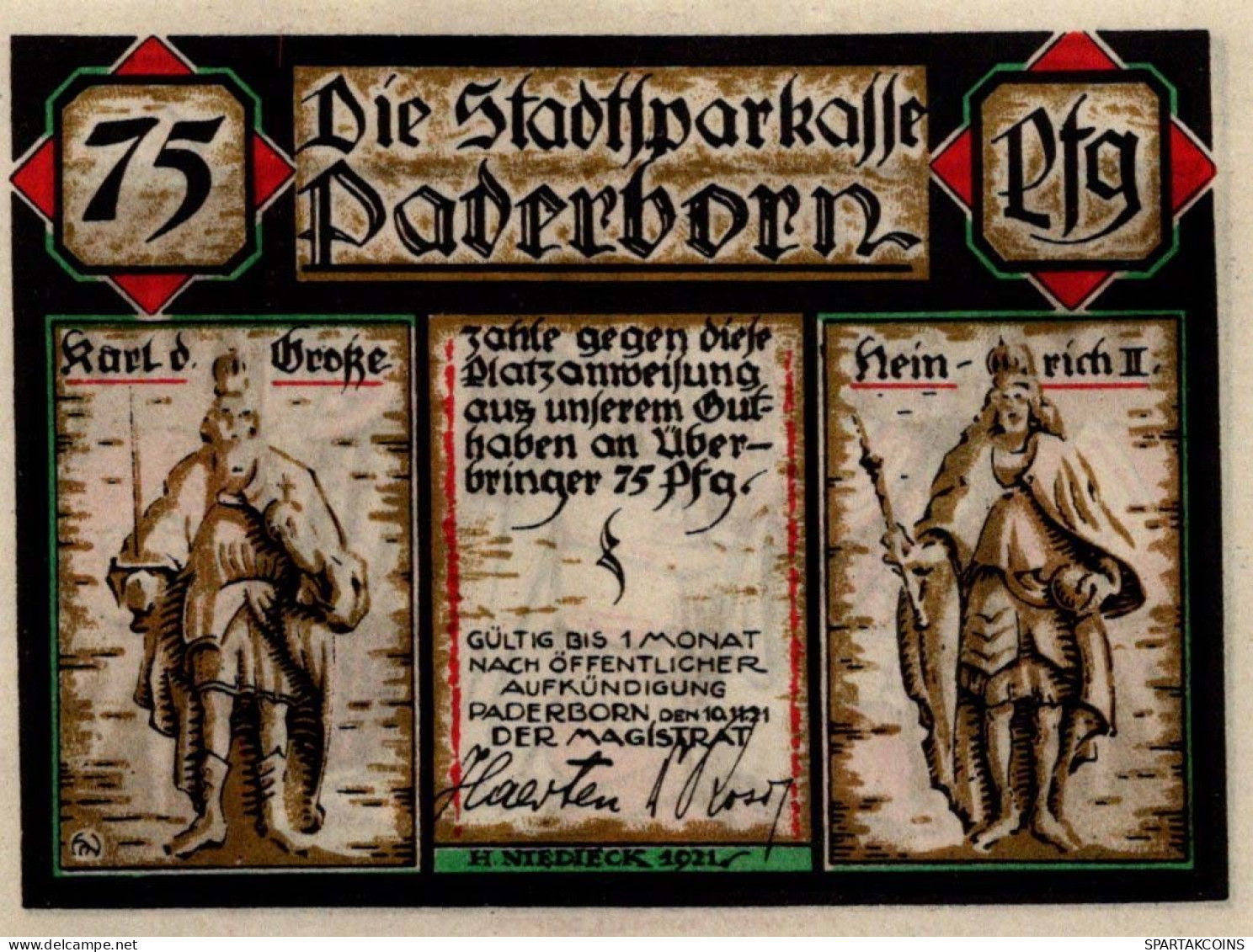75 PFENNIG 1921 Stadt PADERBORN Westphalia DEUTSCHLAND Notgeld Banknote #PG257 - Lokale Ausgaben