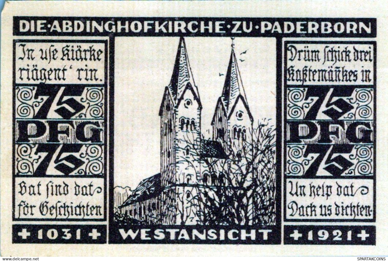 75 PFENNIG 1921 Stadt PADERBORN Westphalia DEUTSCHLAND Notgeld Banknote #PF524 - Lokale Ausgaben