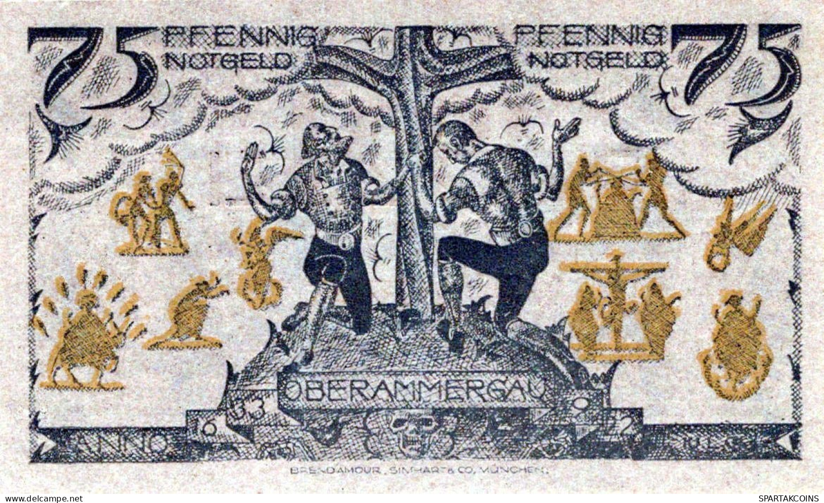 75 PFENNIG 1921 Stadt OBERAMMERGAU Bavaria UNC DEUTSCHLAND Notgeld #PJ175 - Lokale Ausgaben