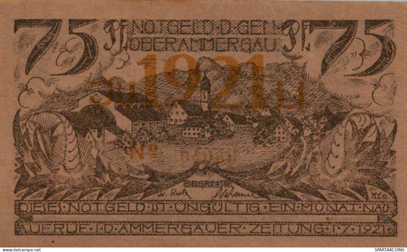 75 PFENNIG 1921 Stadt OBERAMMERGAU Bavaria UNC DEUTSCHLAND Notgeld #PJ171 - Lokale Ausgaben