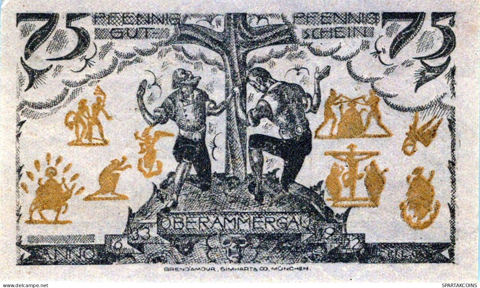 75 PFENNIG 1921 Stadt OBERAMMERGAU Bavaria DEUTSCHLAND Notgeld Banknote #PD490 - Lokale Ausgaben